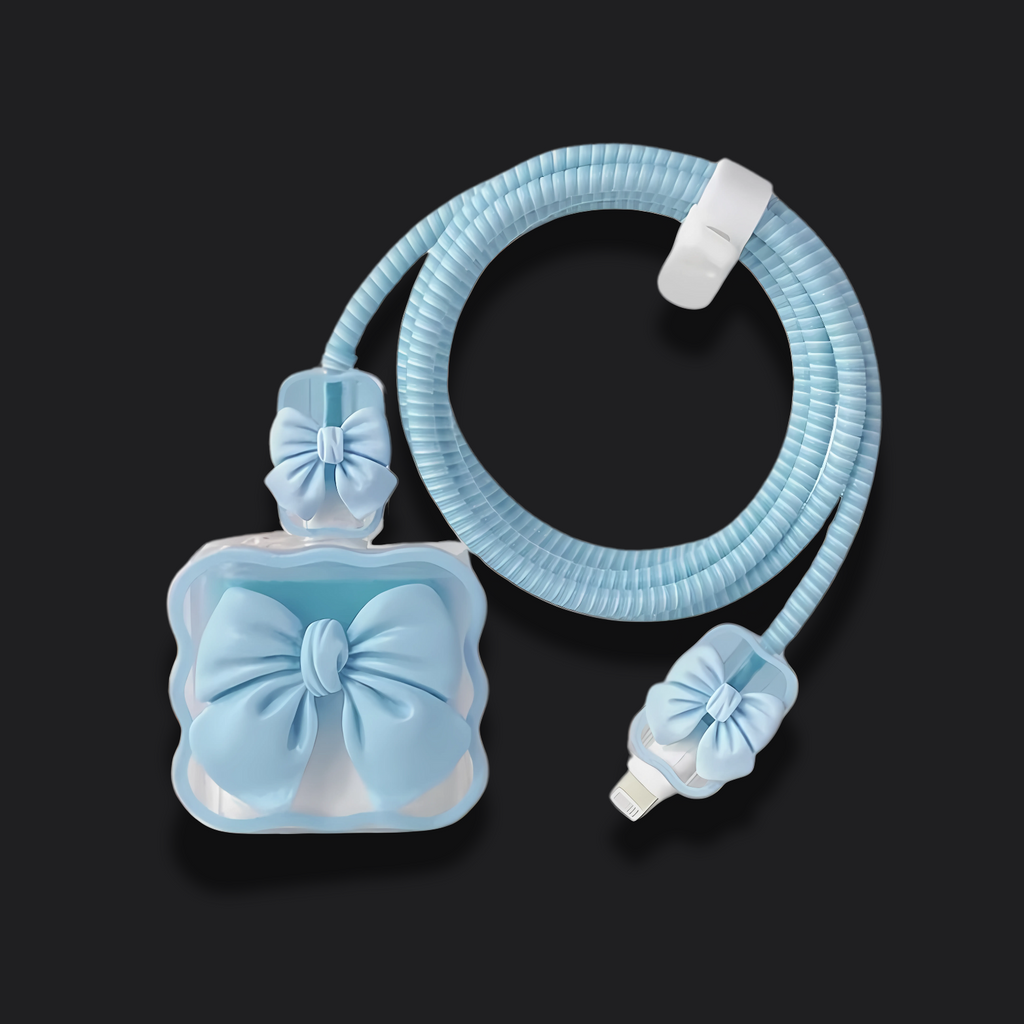 Sky Blue Cute Bow Charger Protector
